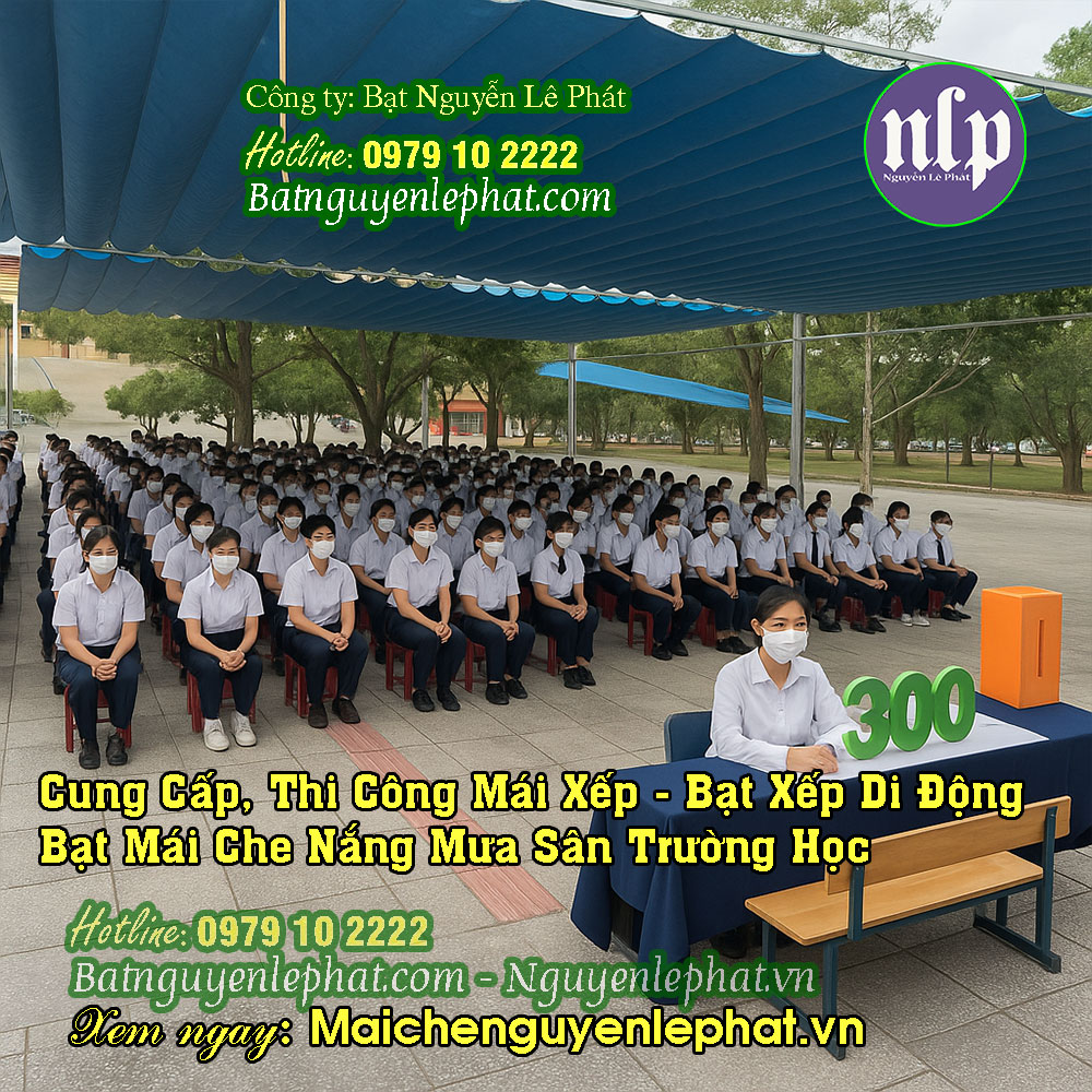 Lắp bạt kéo mái che sân trường học